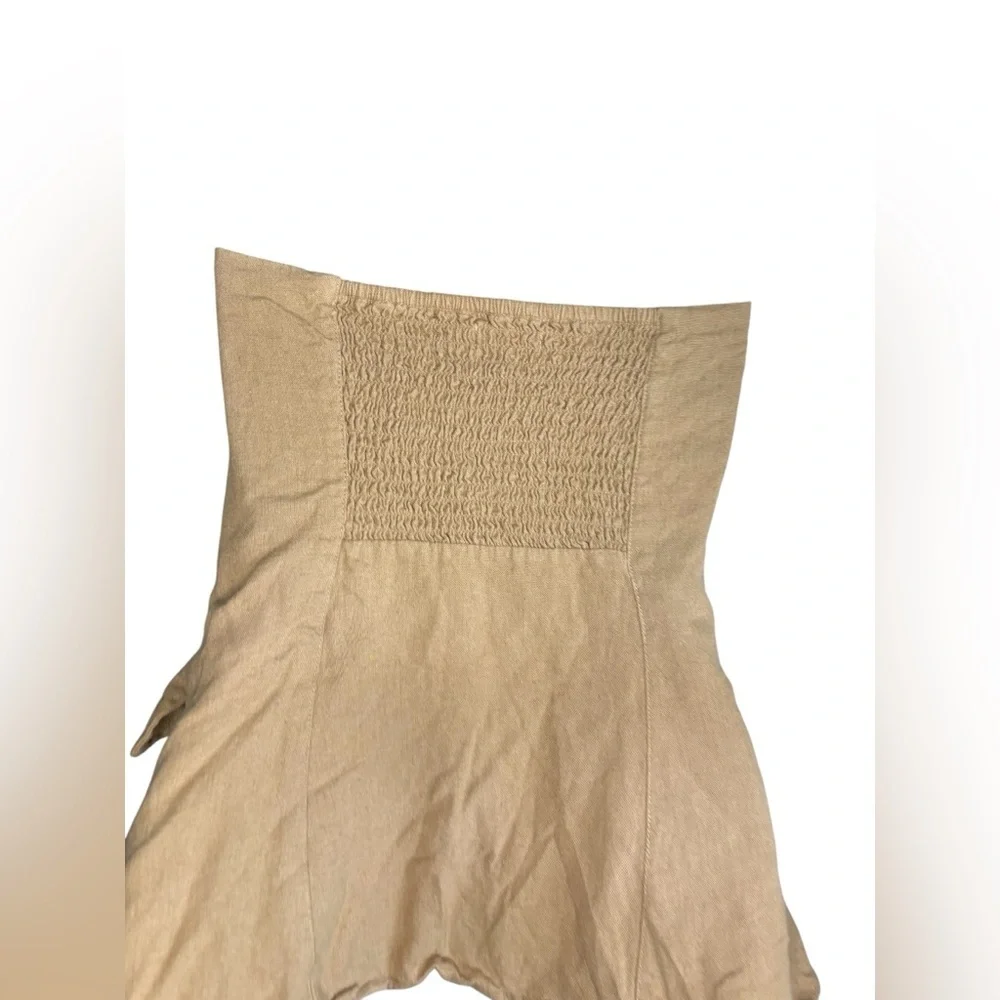 Universal Thread tan Linen Suiting Tube strapless button down top XS pockets